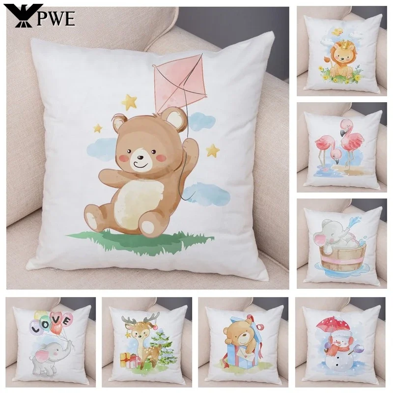 Cute Christmas Cartoon Animal Cushion Cover Adornment Santa Claus Pillowcase Soft Pillowcase Children's Room Sofa Home