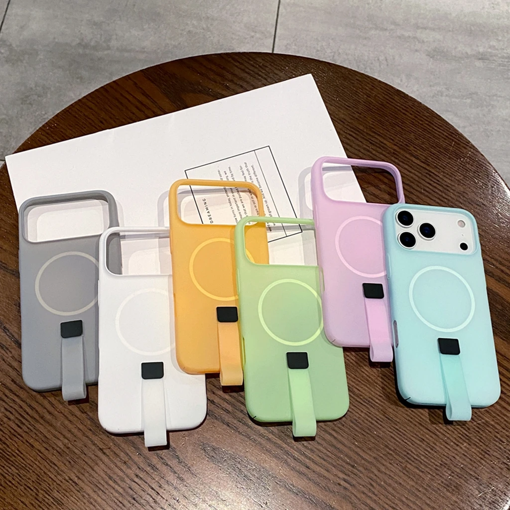 

Простой матовый магнитный чехол ярких цветов с кольцом для беспроводной зарядки и пряжкой для телефона iPhone 17, 16, 15, 14, 13, 12 Pro Max 17Air