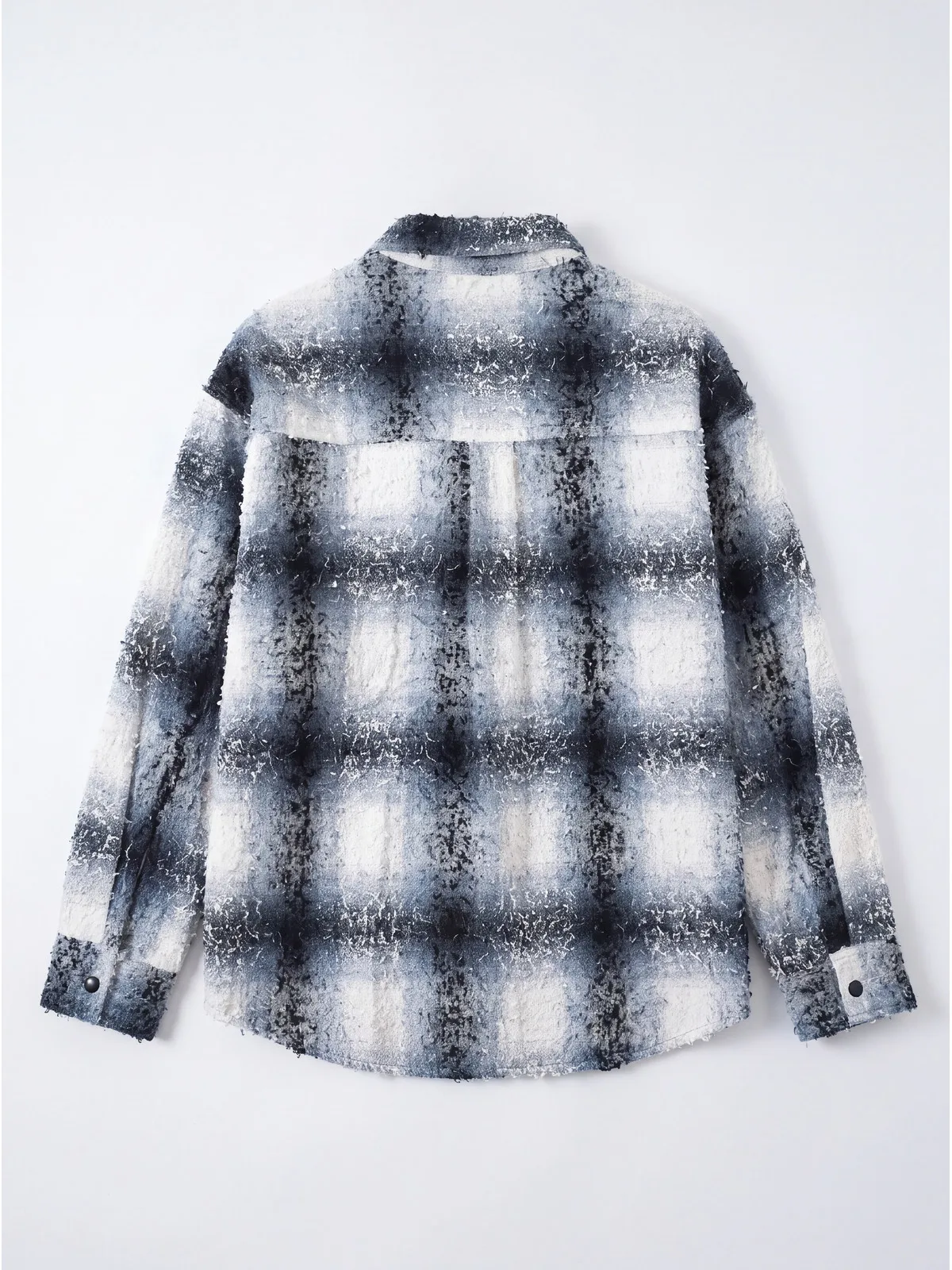 MAZZONNE Men's Grey Checked Cotton Shirt Jacket Frayed Texture Button Front Dual Chest Pockets Streetwear H
