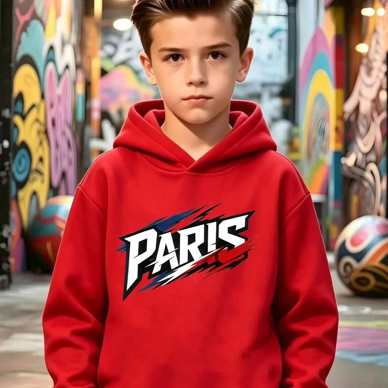 Halloween Boys' Autumn/Winter Hooded Sweatshirt,Simple Ripped Edge DesignPARIS Letter Print Autumn/WinterCasualSports Sweatshirt
