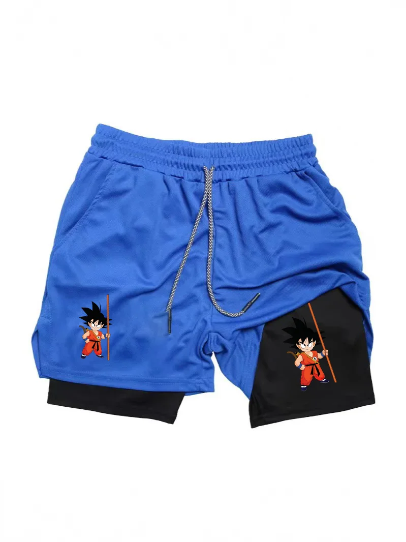 

Anime Dragon Ball Little Goku Print 2-in-1 Double-Layer Shorts Fitness Shorts Men's Quick-Dry Sports Running Shorts with Compres