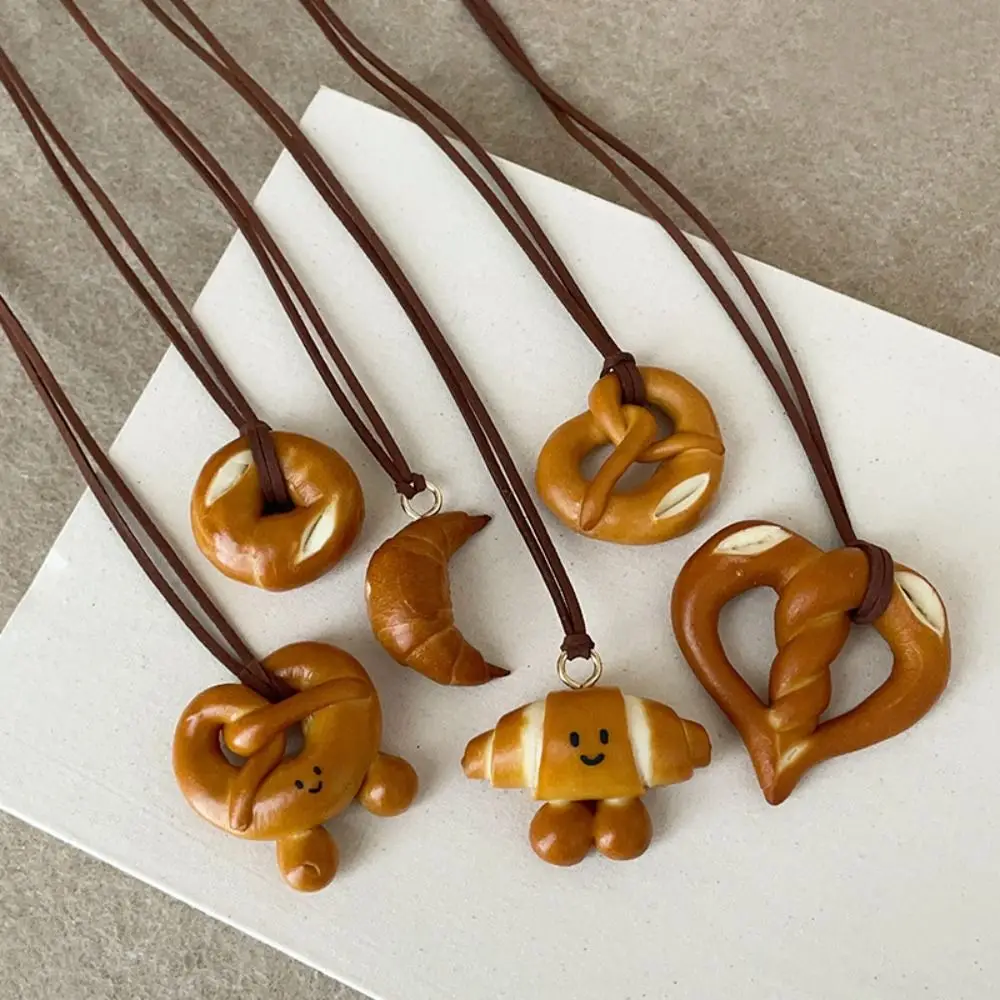 Bagel Alkaline Bread Pendant Cute Sweater Chain Pretzel Necklace Car Interior Pendant Decoration Croissant Bag Accessory Unisex