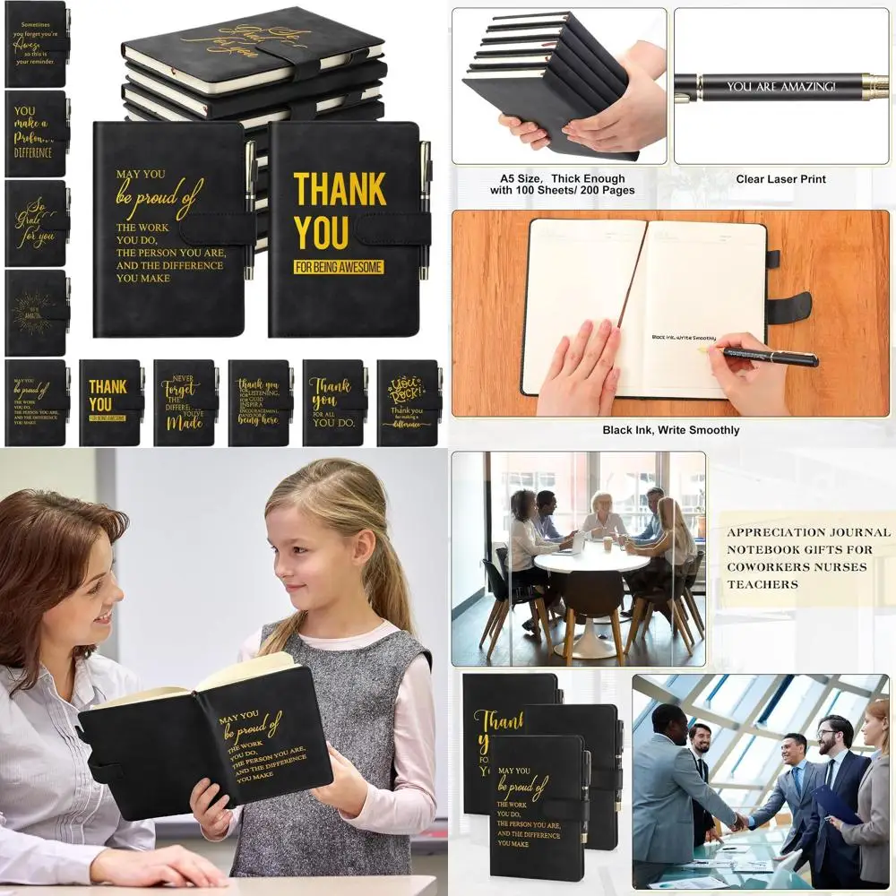 

Set of 40 A5 Leather Notebooks and Pens for Holiday Employee Recognition - Ideal for Nurses, Volunteers, Teachers, and Staff