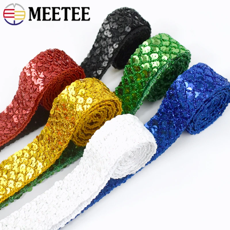 5/10/20M Meetee Sequin Lace Ribbon 35mm Stage Garment Trim Dance Dress Wedding Decor Beaded Paillette Tape DIY Sewing Accessory