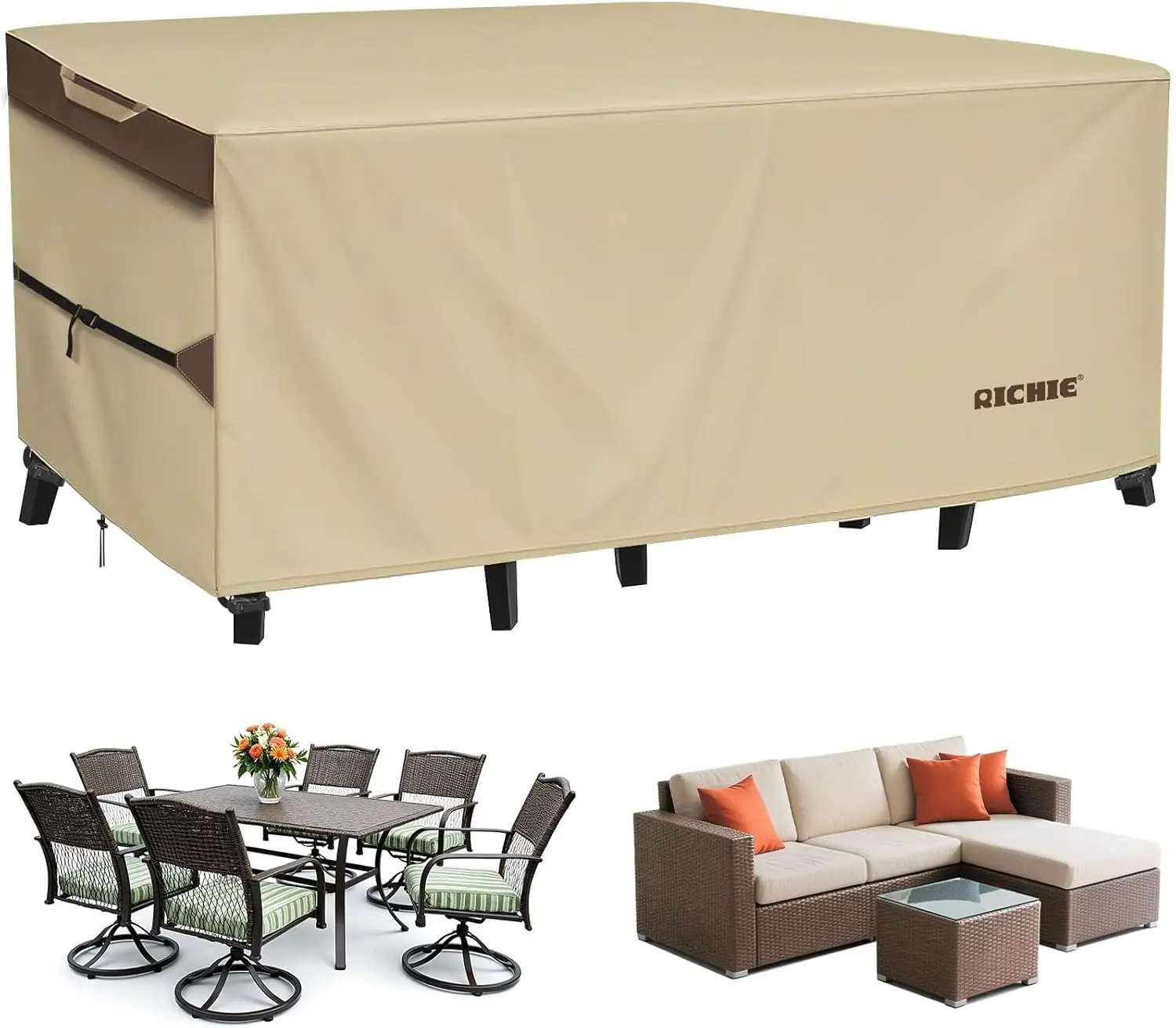 Heavy Duty Outdoor Patio Furniture Cover Waterproof 600D for Rectangular Table 108x82x28 Inch