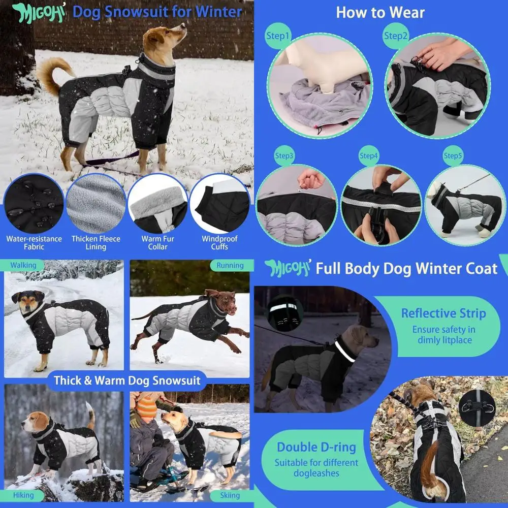 

Зимняя куртка для крупных собак со светоотражающей шлейкой, флисовой подкладкой, ветрозащитный костюм для собак размеров от S до 2XL