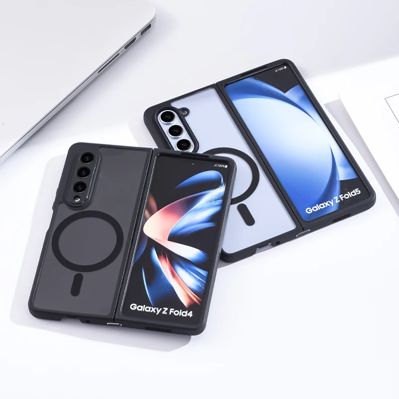 2in1 Transparent Hard PC Magsafe Case For Samsung Galaxy Z Fold 6 5 4 Magnetic Wireless Clear Shockproof Armor Cover Strap