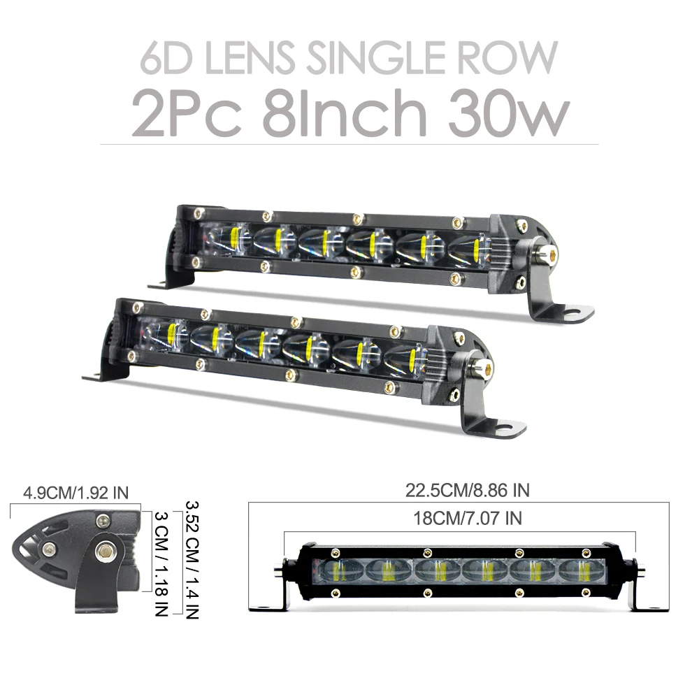 1/2PCS Super Bright LED Work Light Bar 6D Lens 8inch 30W Off Road Fog Light Combo for Lada Truck 4x4 Accessories Auto Side Light