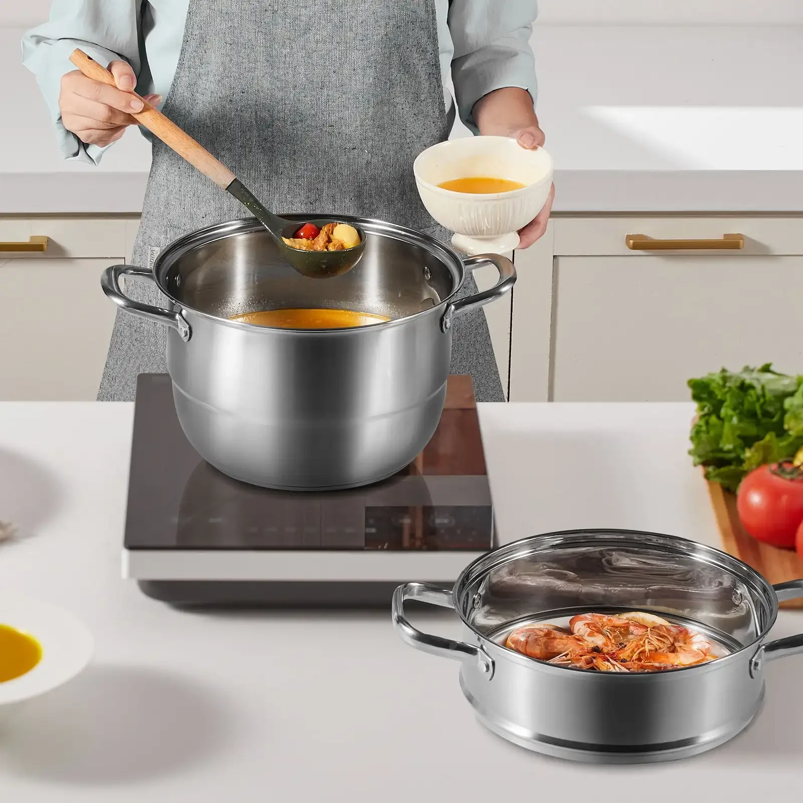 

5 Titer Dumpling Steamer Stainless Steel 11.8" Multi-Layer Cookware Pot with Handles