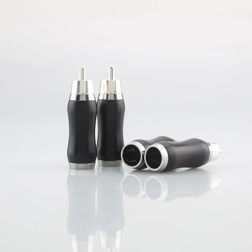 4pcs Audiocrast WR1102S High End Silver Plated Ebony Sandalwood RCA Rosewood Black Sandalwood Audio Plugs for Hi-Fi Audio Cable