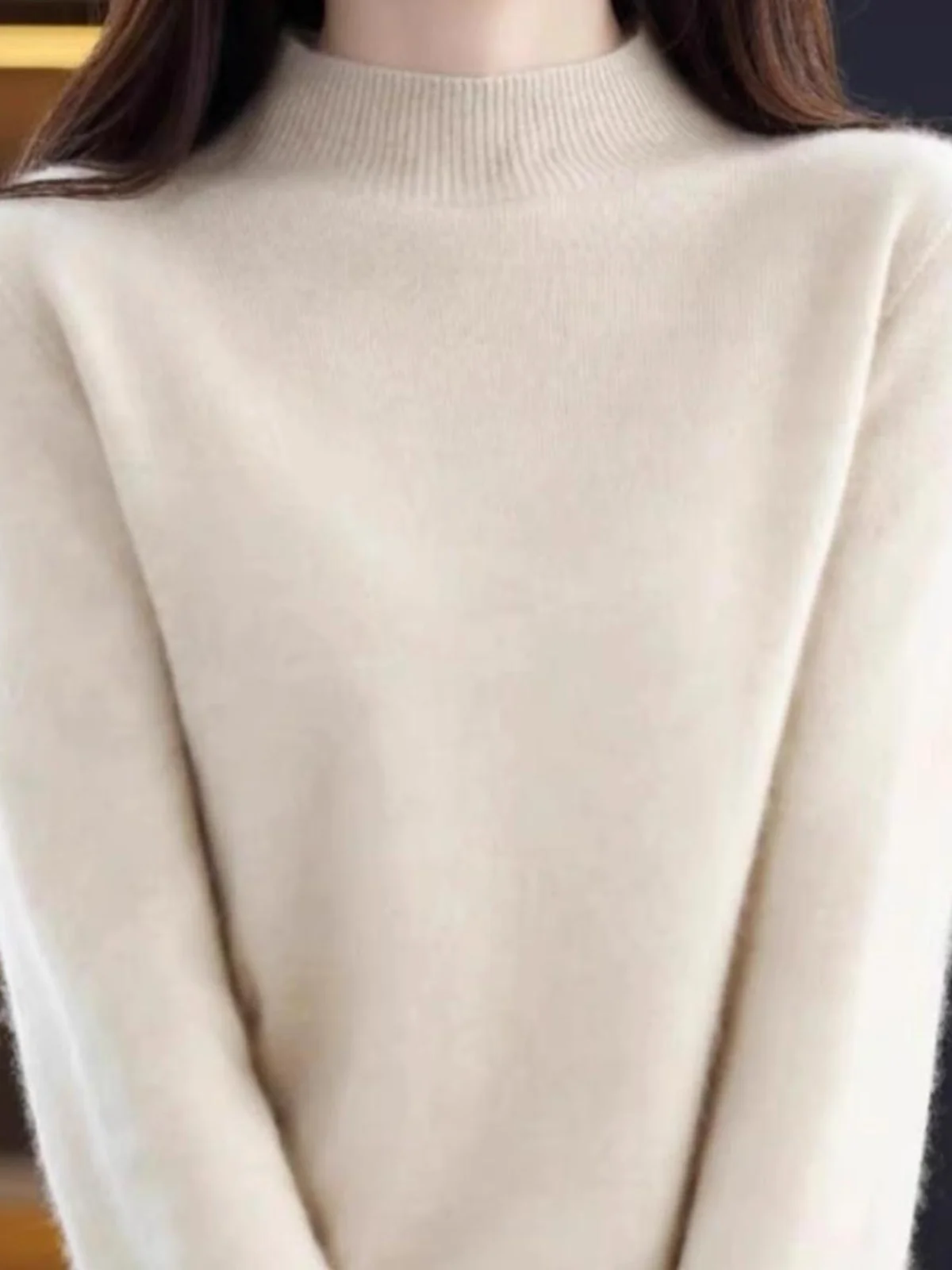 

Soft Comfortable Cashmere Sweater Women's Half High Collar Loose Knitted Wool Thickened Spring Base Shirt Versatile Wardrobe ...