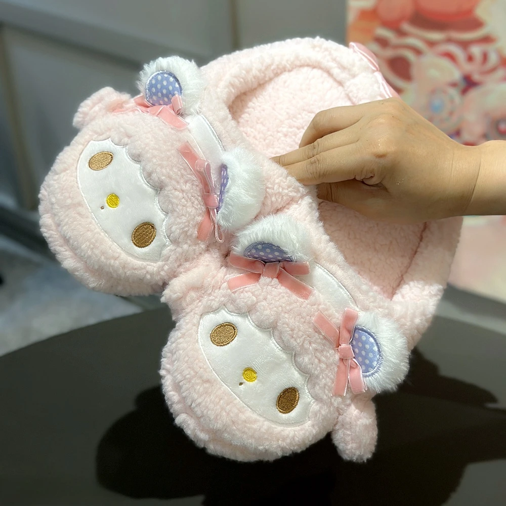 Lovely My Melody Slippers Japanese Style Indoor Shoes Cartoon Anime My Sweet Piano Warm Slippers Autumn Winter Flat Non-slip