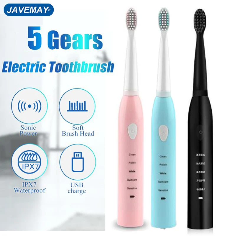 

Super Sonic Electric Toothbrush for Adults Kid Smart Timer Whitening IPX7 Waterproof USB Charging Replaceable Brush Heads J110