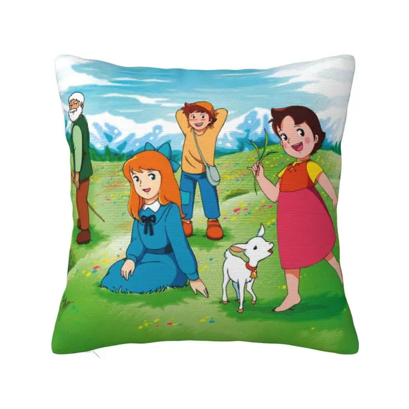 Luxury Heidi Peter And Grandpa Cushion Cover for Sofa Polyester Cartoon Goat Alps Girl Anime Throw Pillow Case Home Decorative