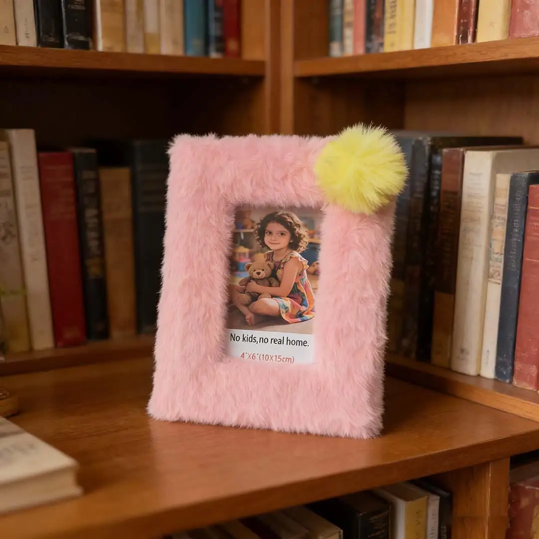 6-inch White Pink Plush Photo Frame Density Board Package, Imitation Rabbit Fur Heart-shaped Purple Fabric Photo Frame Frame