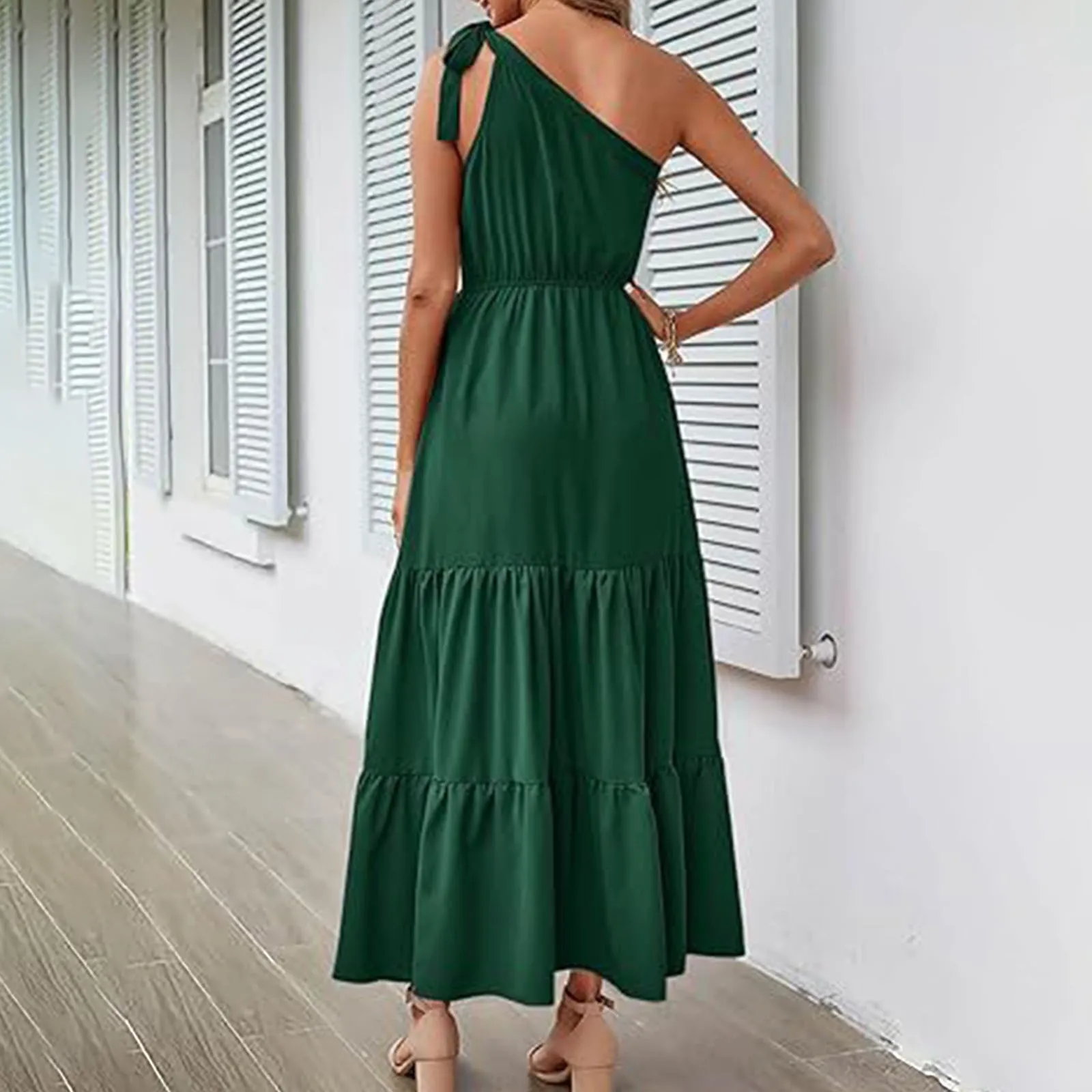 2024 Women'S Summer Dress Strappy Solid Color Suspenders Backless Dress Evening Party Flounce Boho Maxi Dress