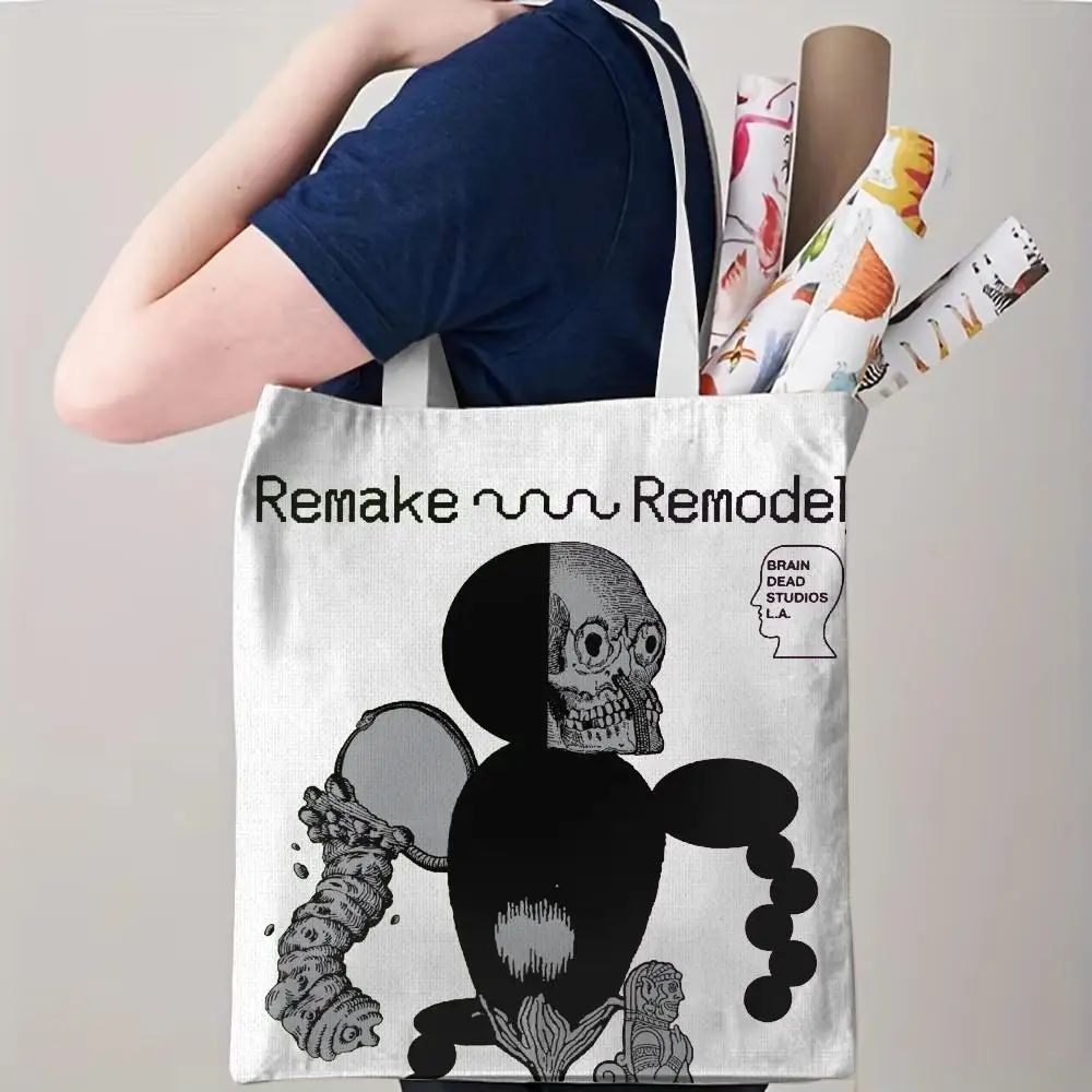 Los Angeles B-Brain Dead Storage Bags Canvas Double-Sided Print Beach Bag Durable Handbag Shoulder Travel Bag Gift