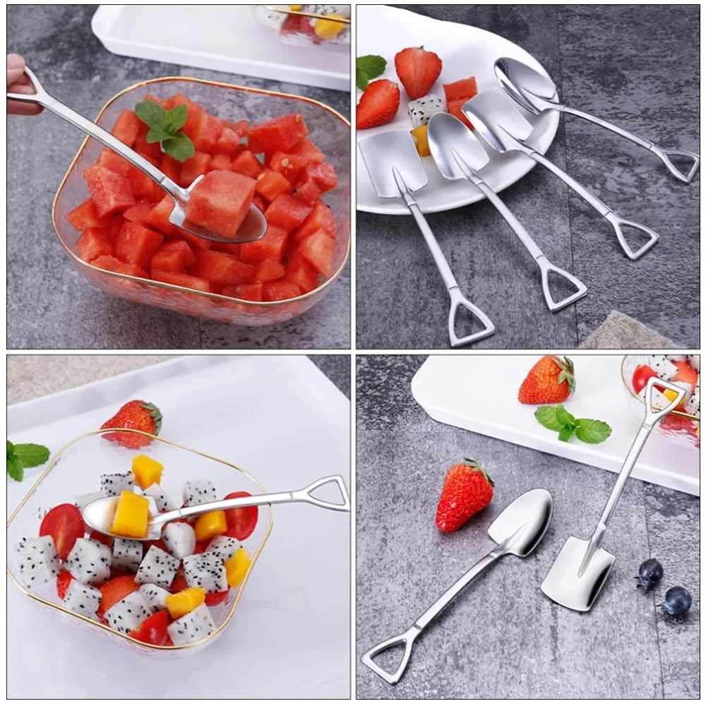 4PCS Shovel Spoon Stainless Steel Coffee Shovel Shape Pointed Mini Pudding Spoon Tea Sugar Yogurt Stirring  Ice Cream Spoon