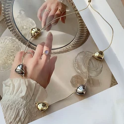 5PCS, Smooth Heart Chain Necklaces for Women Gold Silver Plated Choker Statement Jewelry Gifts