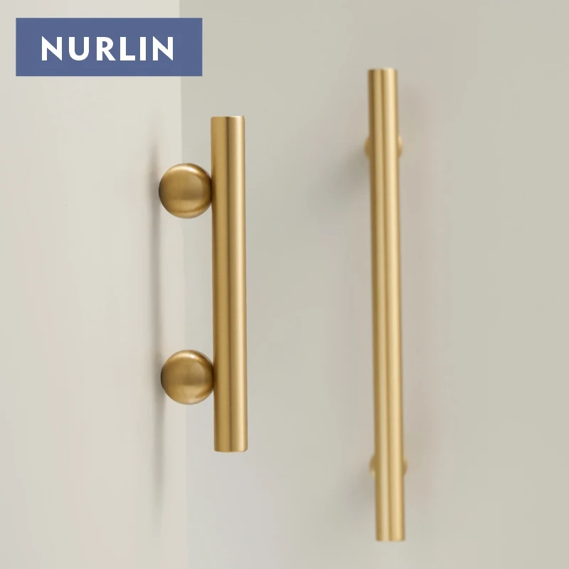 Nurlin Brass Round Ball Foot Cabinet Knobs 4 Sizes Long Door Pull T-bars Antioxidant Protection Furniture Handle