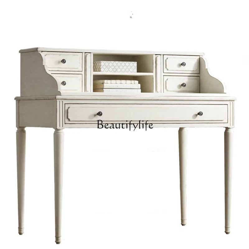 

05-*American Country All Solid Wood Mini Desk Bedroom with Drawer Storage Box Writing Desk
