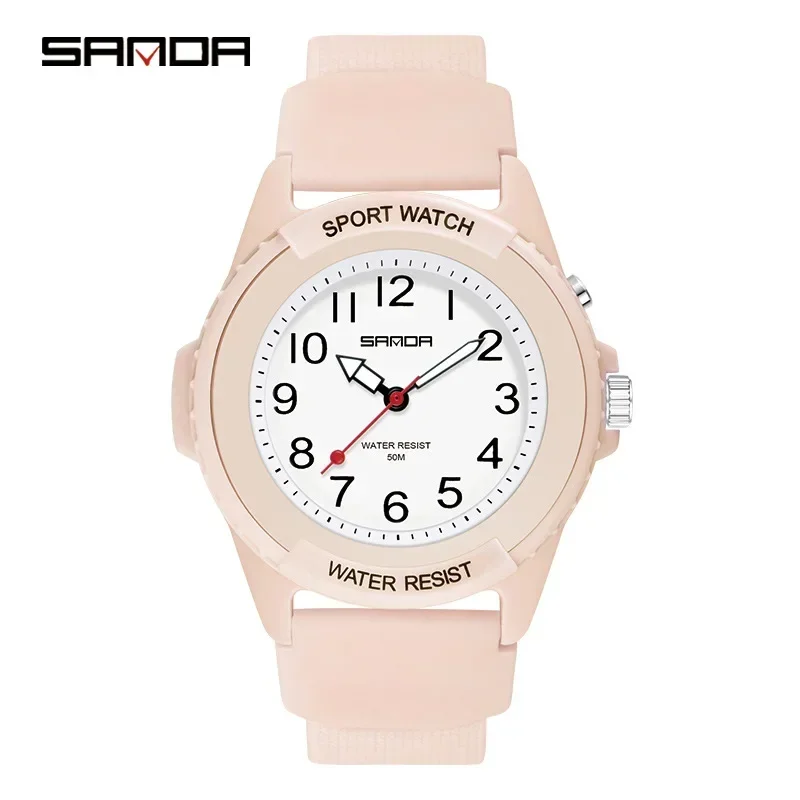 SANDA-Montres à quartz en caoutchouc automatiques pour hommes et femmes, horloge antichoc, sports de plein air, étudiants décontractés, couple, nouveaux modèles, 2024