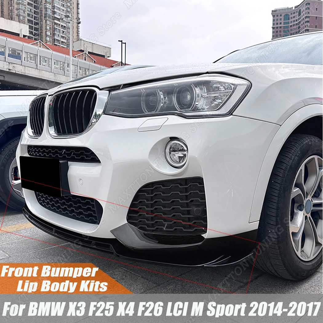 Gloss Black Car Front Bumper Lip Body Kit Spoiler Splitter Diffuser 5Pcs ABS Plastic For BMW X3 F25 X4 F26 LCI M Sport 2014-2017