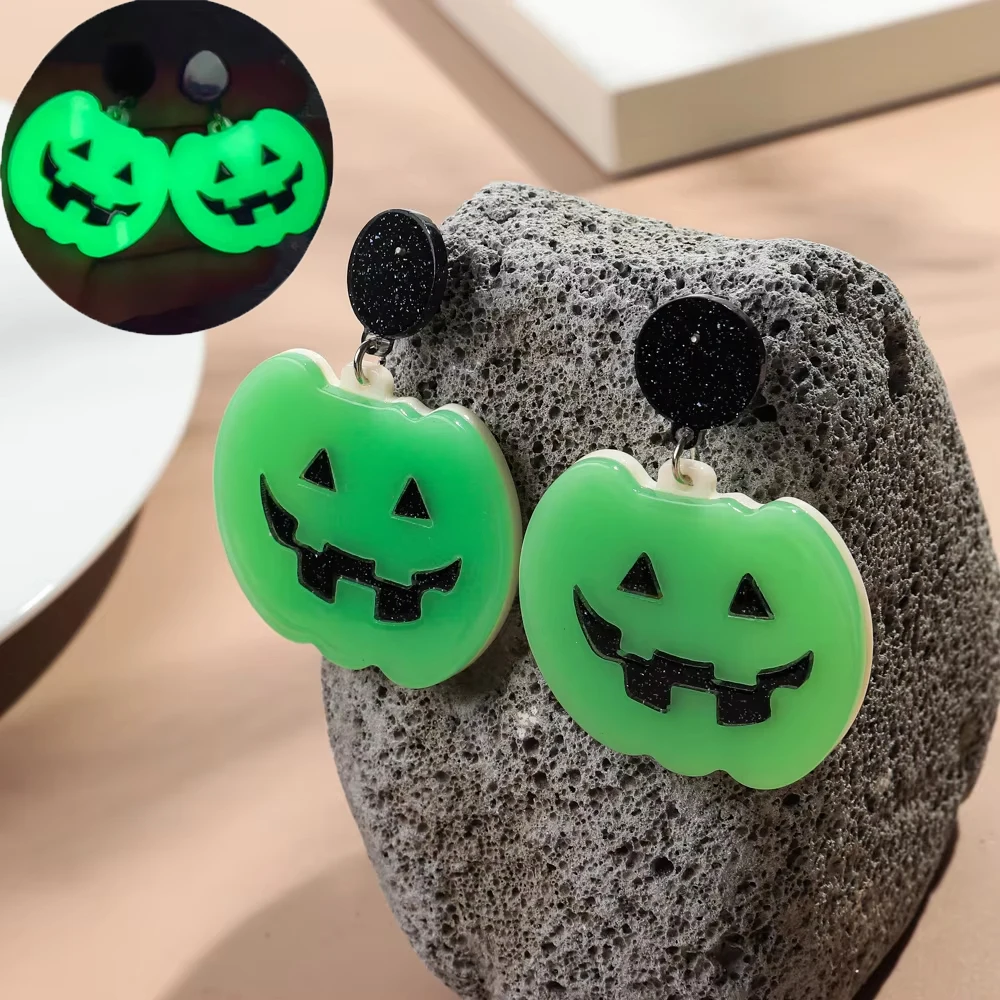 Halloween Glow in The Dark Ghost Pumpkin Acrylic Earrings for Women New Gothic Luminous Skull Drop Earring Party Jewelry Gifts