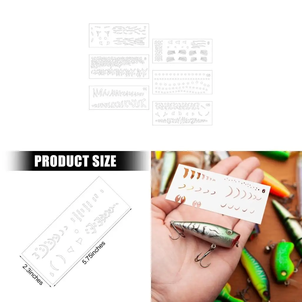 6Pcs Fishing Lure Painting Templates PVC Drawing Stencils for Handmade Fish Lure Y5GB