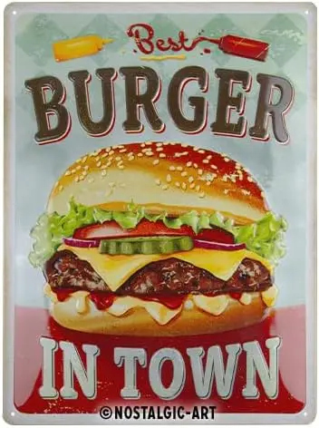 Nostalgic-Art Retro tin sign, 11.8 x 15.7, Best Burger in Town – Gift idea for diner fans, made of metal, vintage design-alum