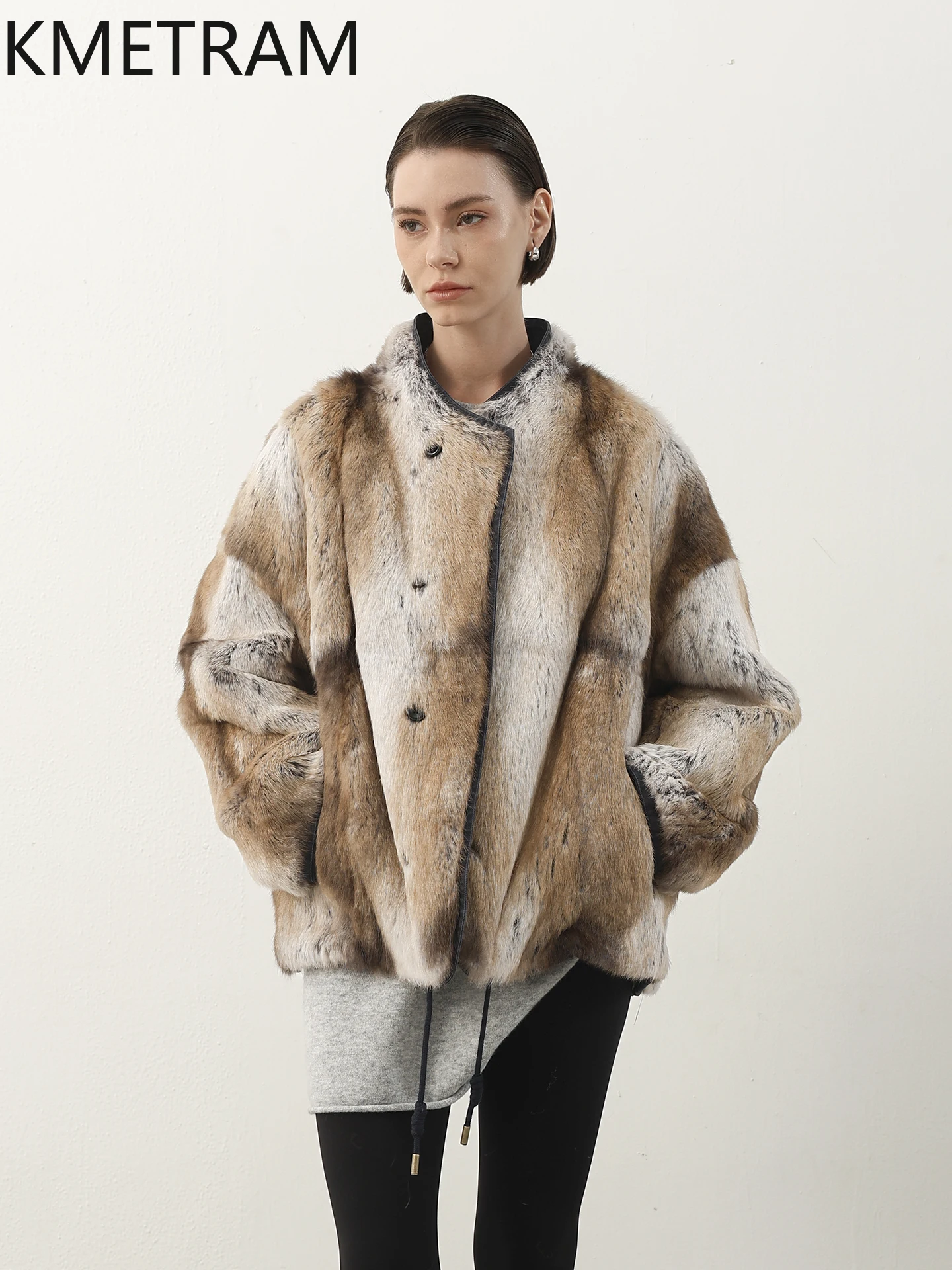 KMETRAM بطانة من فرو الأرنب الحقيقي ملابس خارجية جديدة مزدوجة الوجه معاطف من الفرو الحقيقي 2025 سترة نسائية شتوية قصيرة أربعة نسائية