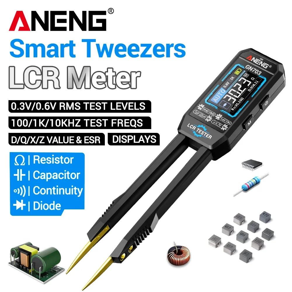 ANENG GN703 Mini Smart LCR Bridge Tweezer SMD Component Tester ESR Resistance Capacitance Inductance Diode Electronics Repair