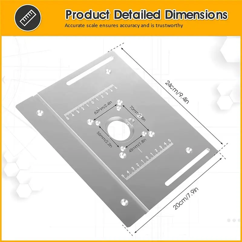 

SEO Aluminium Router Table Insert Plate, Wood Milling Flip Board with Miter Gauge,Router Trimmer Woodworking Wood Tool A