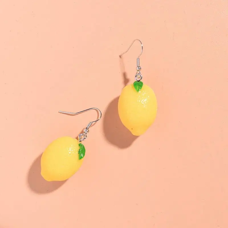 Earrings 1 Pair Creative Funny 3D Fruit Studs Fashion Cute Imitation Lemon For Girls Summer All-match Jewelry Gift