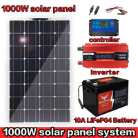 2000W Solar Panel System Complete Set Solar Panel 100A Controller 110V 220V Inverter 10Ah 30Ah LFP Battery Boat Energy Vehicle