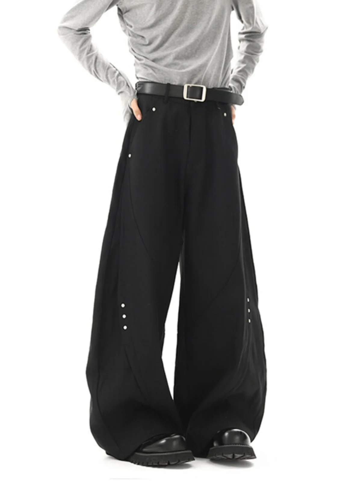 

Мужские повседневные брюки с широкими штанинами Cleanfit Bla Knife, весенние брюки с заклепками, свободные брюки прямого кроя для отдыха