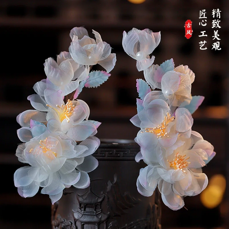 

1PC Chinese Style Hair Clip Flower Hairpin Fairy Perm Floral Tiaras Vintage Hanfu Hair Accessories Retro Bridal Head Jewelry
