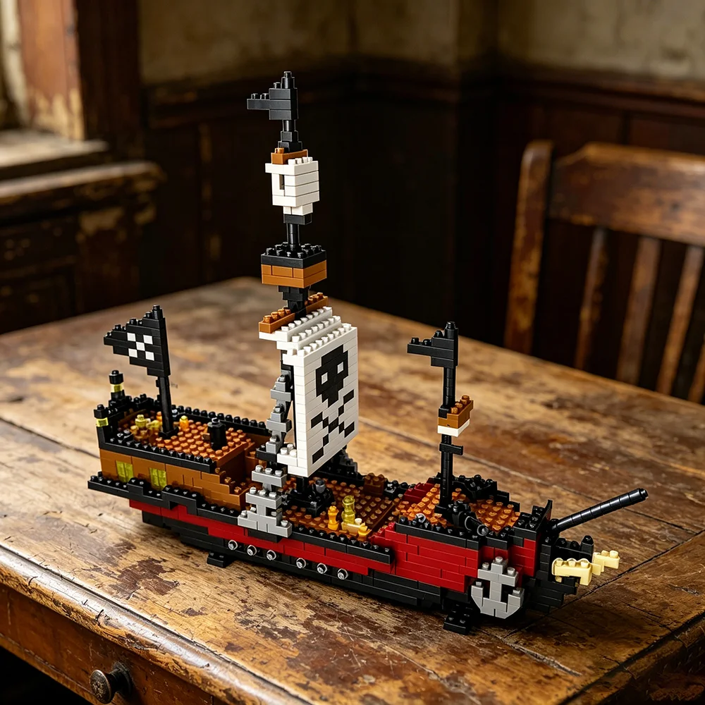 Ocean Pirate Ship 3D Model Micro Building Blocks Toy-Collectible Desk/Home Decor,Birthday Gift for Teens,Boys' Favorite Sailboat