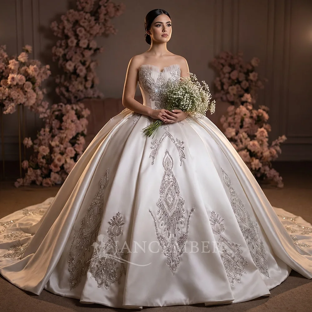 

Sleeveless Princess Wedding Dress Satin Ball Gown Bride Dress Customized vestidos de novia Bridal Gowns платье сваде