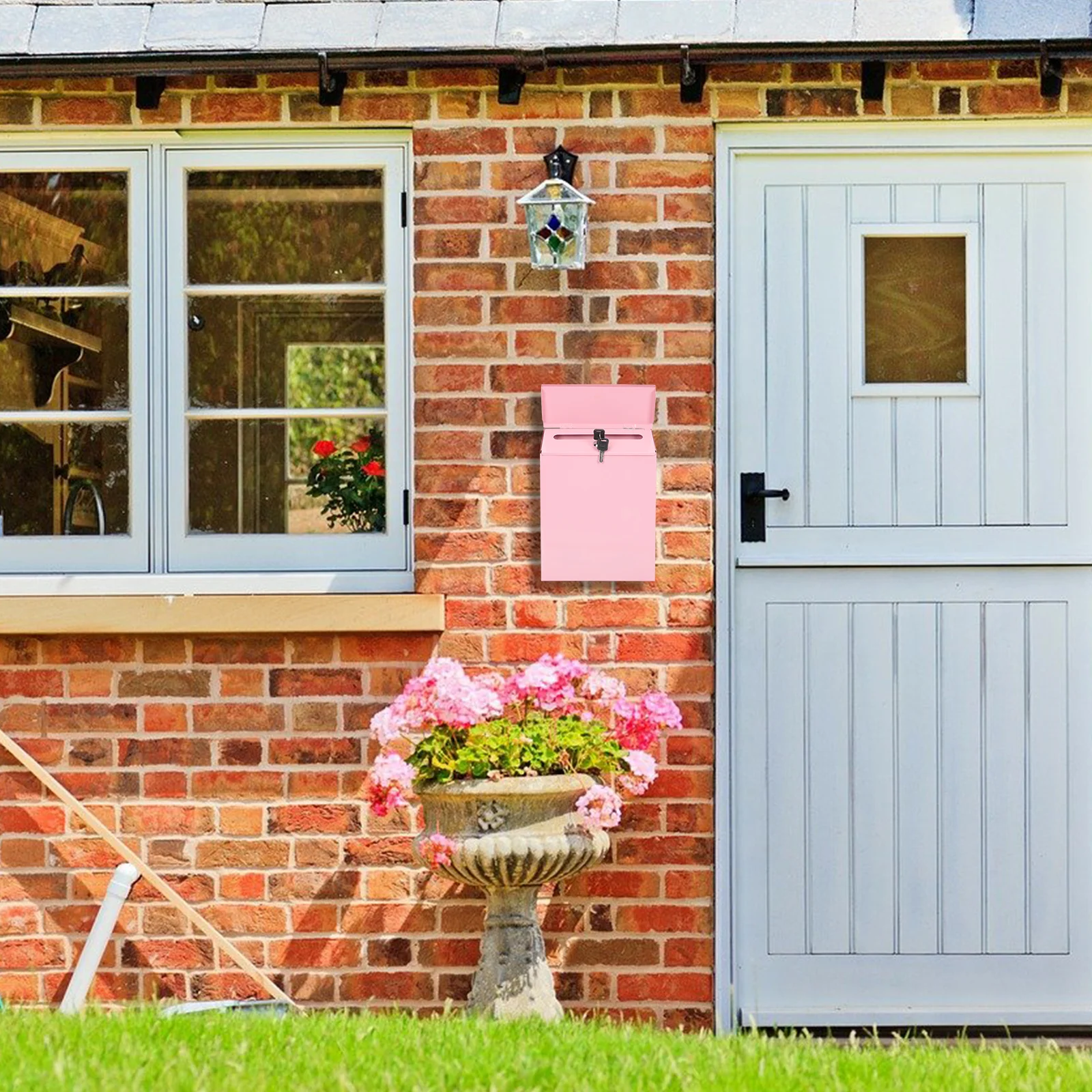 

Tin Mailbox Pink Color Wall Mount Large Capacity Suggestion Household Letter Box Multi function Drop Box Easy Installation