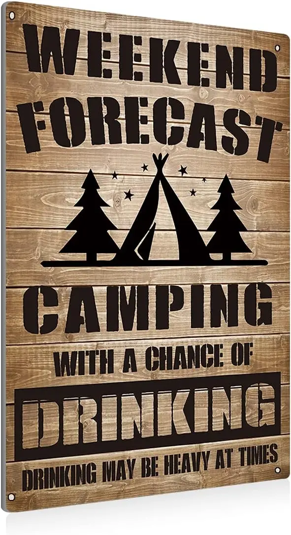 Funny Weekend Forecast Camping Rules Metal Tin Sign Wall Decor Rustic Camping Signs Decoration Farmhouse Home Rustic Décor Gifts
