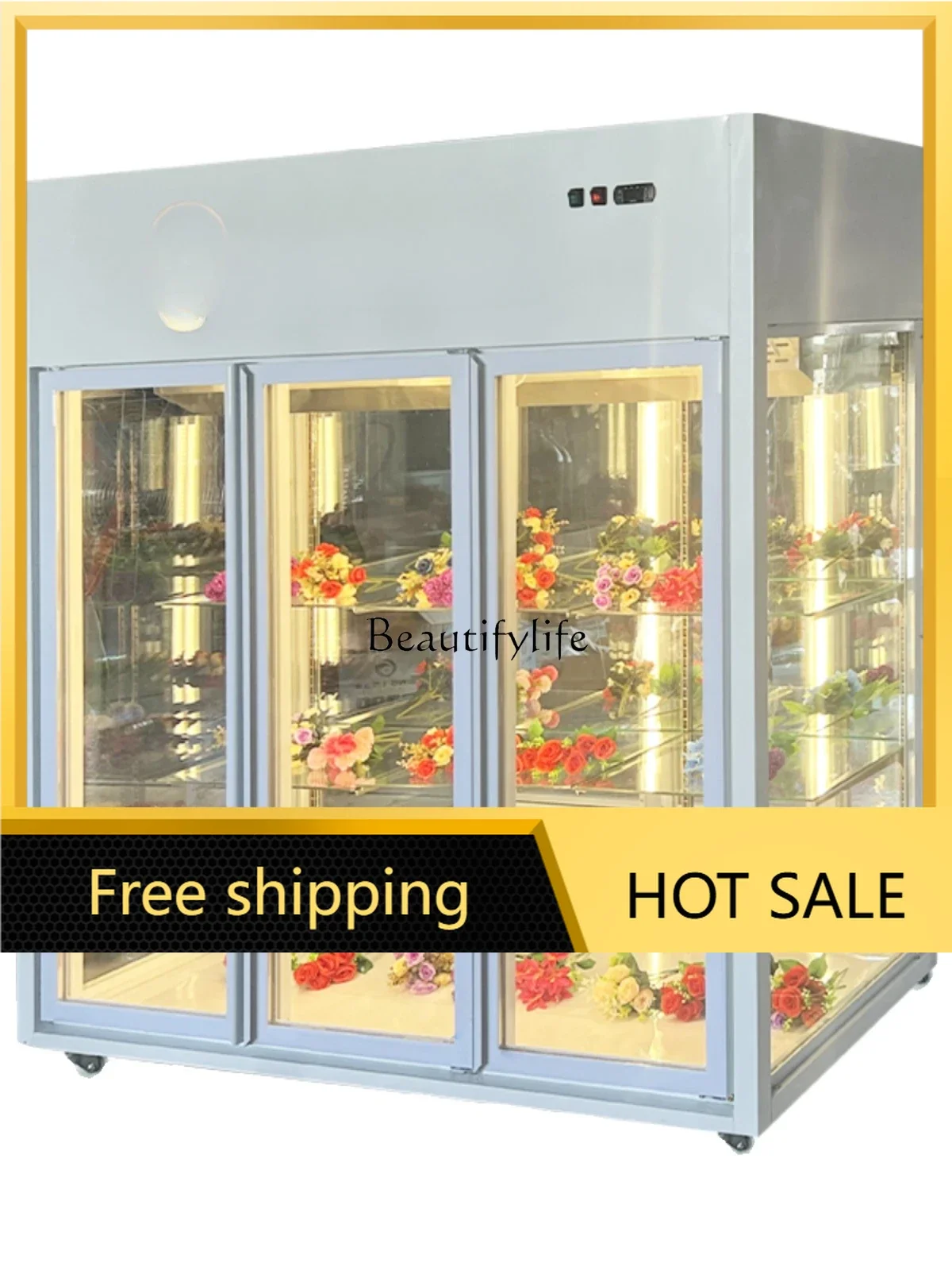 hot Fresh Flowers Commercial Air Cooled Display Cabinet Refrigerated Frost-Free Three-Door Flower Shop Flower Refrigerated C