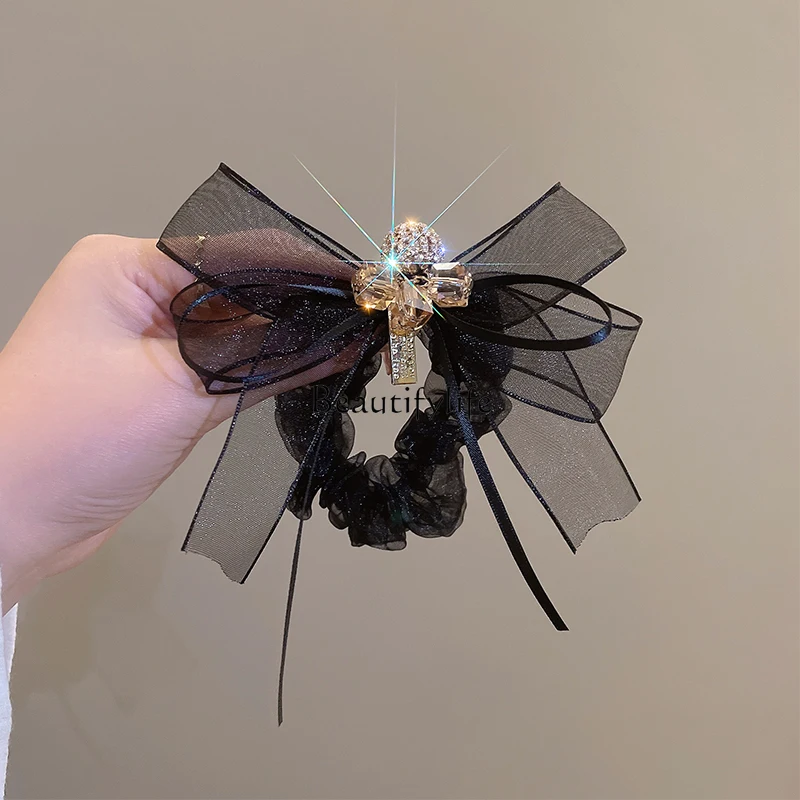 

Simple Elegant Headband Streamer Hair Tie High-Grade Mesh Rhinestone Bow Hair Rope