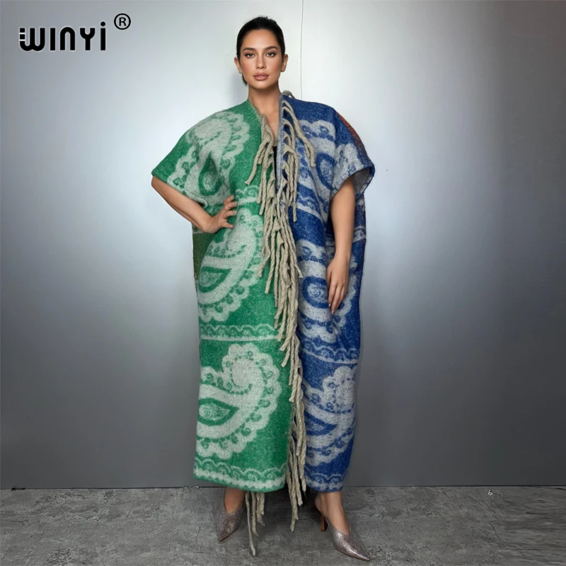

WINYI fashion Kimono woman fall Fringed coat Cardigan abaya muslim woman beachwear cape cloak dress kaftan abaya dubai luxury