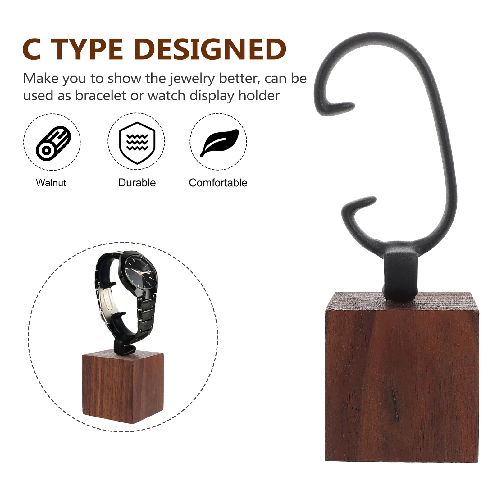 

Wood Base Walnut Watch Display Stand C Ring Type for Watch Bracelet Holder Rack Display Shelf Bracelets Holder