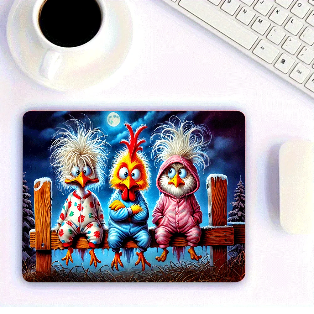 

Charming Cartoon Chickens in Pajamas Mouse Pad Washable Desk Mat PC Laptop Office Desktop Mats Decor Office Desk Mat Mouse Pads