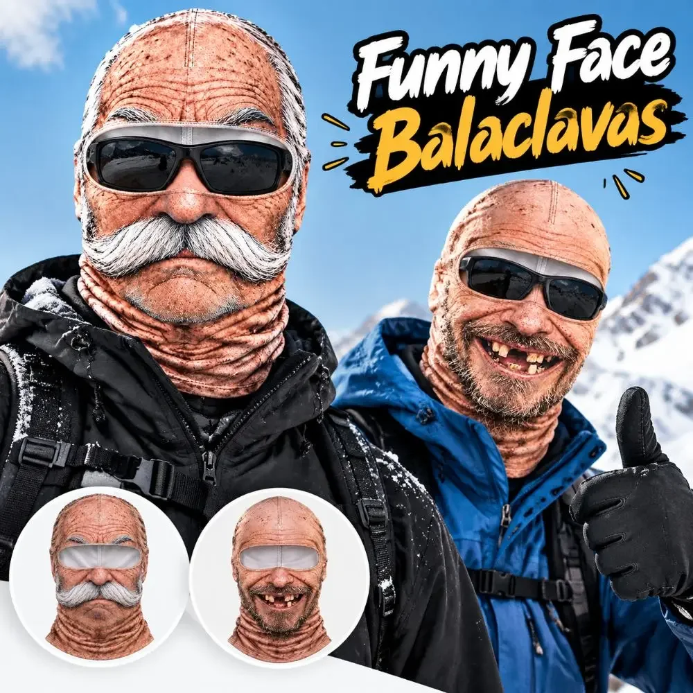 3D Face Printed Old Man Balaclava Full Coverage Breathable Eye Hole Winter Mask Cover Stretch White Mustache Novelty Headwear