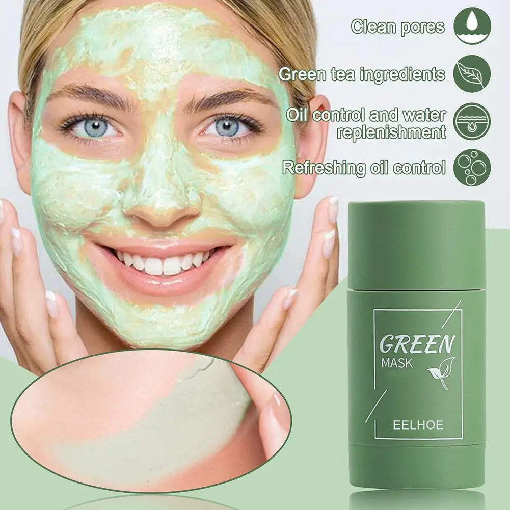 Maschera detergente per tè verde maschera solida pulisce in profondità punti neri pulizia Stick di fango controllo dell'olio pellicola di fango di tipo striscio cura della pelle del viso