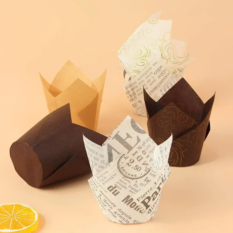 50PCS Newspaper Style Cupcake Liner Baking Cup For Wedding Party Tulip Muffin Cupcake Paper Cup Oilproof Cake Wrapper