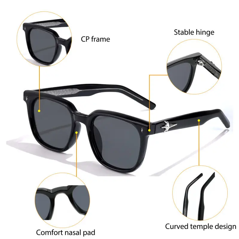 CATERSIDE Trend Square Man Sunglasses Large Frame Sun Glasses Party Travel Beach Eyewear Ideal Choice for Gifts UV400